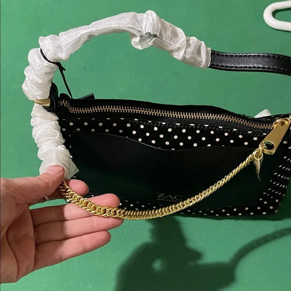 NWT Elegant Zac Posen Black and White Polka Dot Shoulder & Crossbody Bag